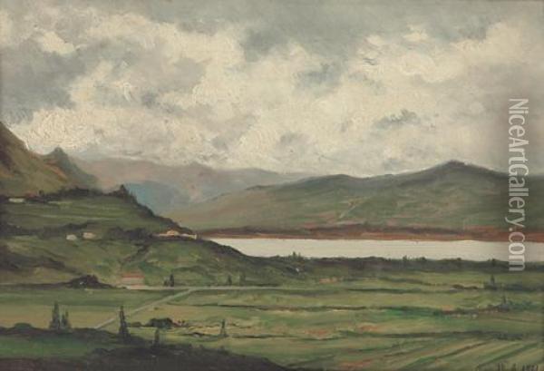 Lago Di Pusiano Oil Painting - Lorenzo Delleani