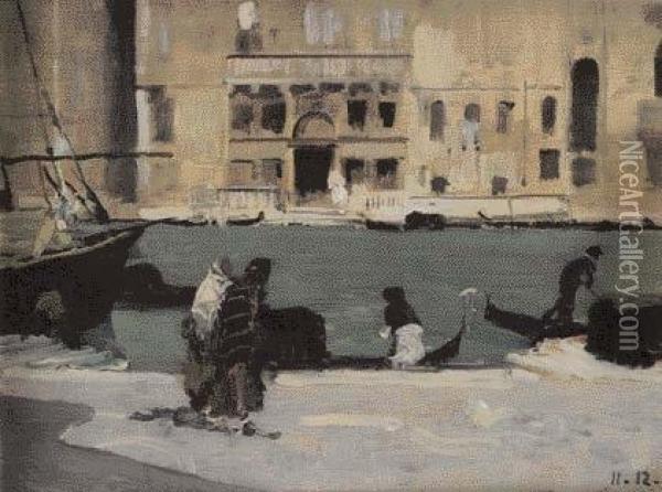Canale A Venezia In Dicembre Oil Painting - Lorenzo Delleani