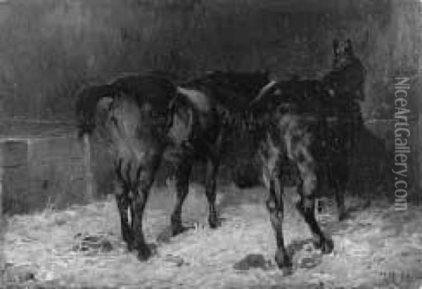 <luci E Ombre Nella Scuderia> 1891 Oil Painting - Lorenzo Delleani