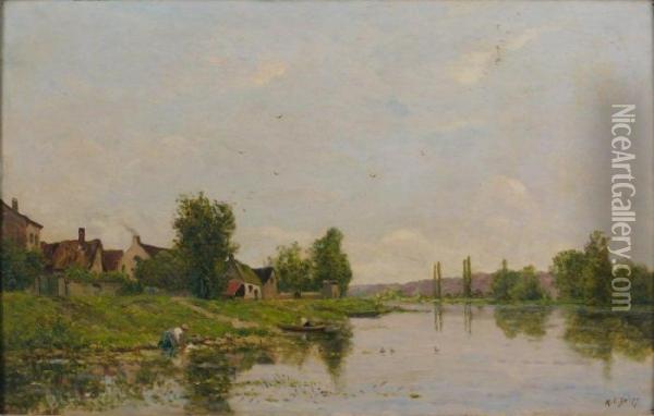 Bord De Seine Oil Painting - Hippolyte Camille Delpy