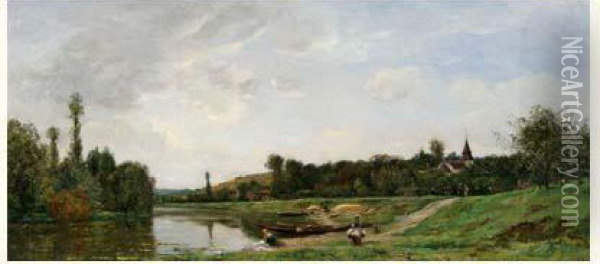 Les Lavandieres Au Bord De L'oise Oil Painting - Hippolyte Camille Delpy