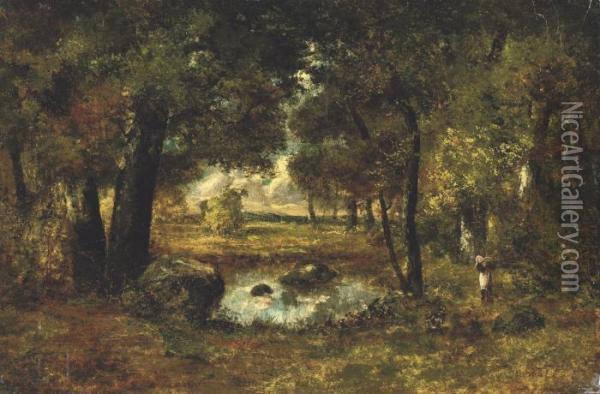 A Pool In The Forest Of Fontainebleau Oil Painting - Narcisse-Virgile D Az De La Pena