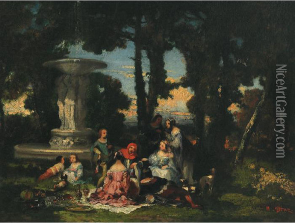Garden Party, Fontainebleau Oil Painting - Narcisse-Virgile D Az De La Pena