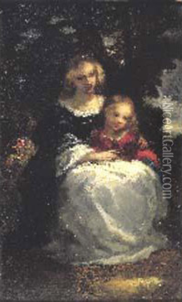 Femme Et Enfant Dans Un Sous-bois. Oil Painting - Narcisse-Virgile D Az De La Pena