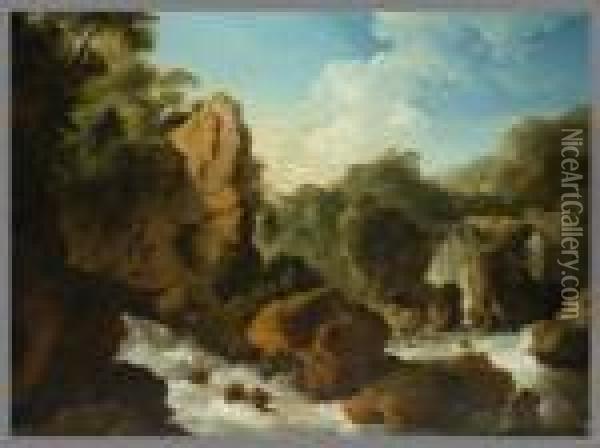 Bergige Landschaft Mit Felsen Und Wasserfallen Oil Painting - Christian Wilhelm Ernst Dietrich