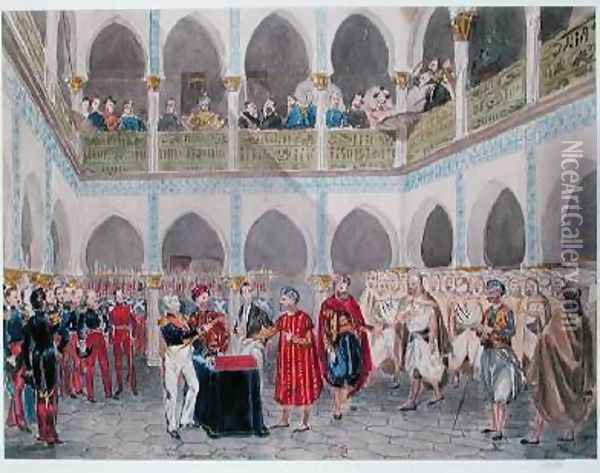 Investiture of the Bey of Algiers by Count Bertrand Clausel 1772-1842 Oil Painting - Theodore Leblanc
