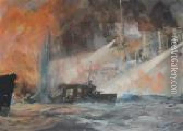 The Zebrugge Raid Oil Painting - Charles Edward Dixon