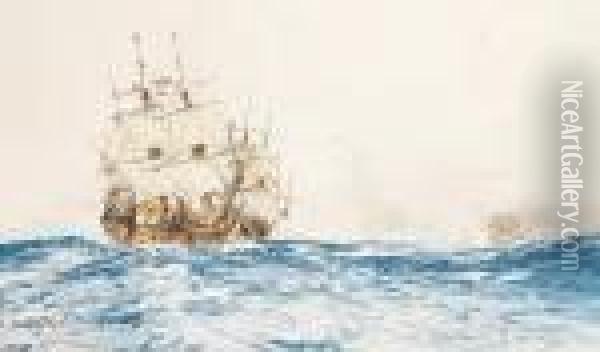 Shipping In Choppy Seas Oil Painting - Charles Edward Dixon