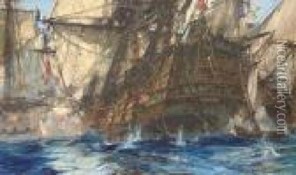 Trafalgar: Hms Victory Sailing Into Glory Oil Painting - Charles Edward Dixon