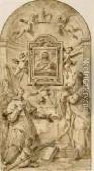 An Image Of The Madonna And 
Child Supported By Putti And Adored Bysaints Including Saint Filippo 
Neri And Saint Mary Magdalene Oil Painting - Gaspare Diziani
