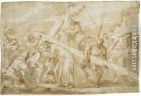 Christ Carrying The Cross Oil Painting - Gaspare Diziani