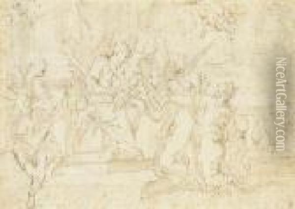 Le Mariage Mystique De Sainte Catherine Entoure D'anges, Sur Une Terrasse Oil Painting - Gaspare Diziani
