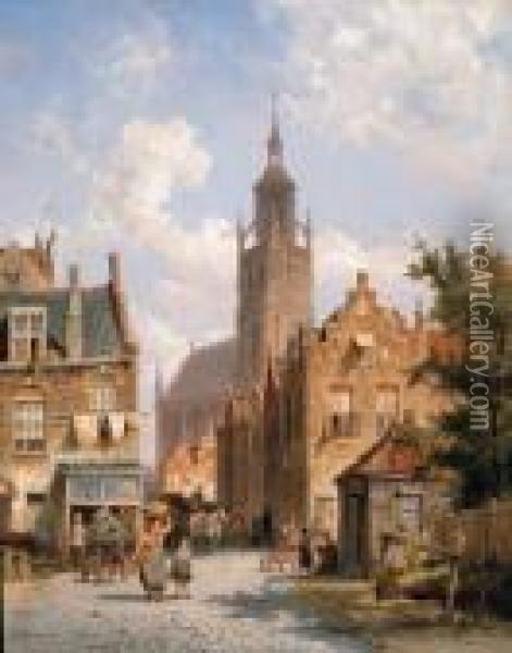 A Street Scene, Breda Oil Painting - Pieter Cornelis Dommershuijzen