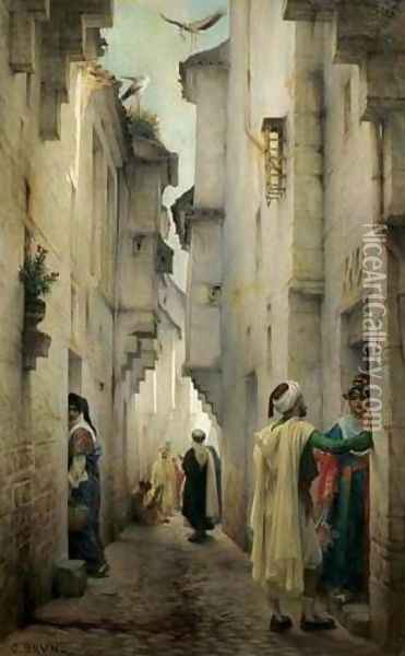 In the Kasbah, Constantine, Algeria (Conversation dans la Kasbah de Constantine) Oil Painting - Guillaume Charles Le Brun