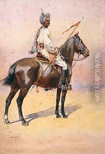 Jodphur Sardar Risala Ratore Rajput Oil Painting - Alfred Crowdy Lovett