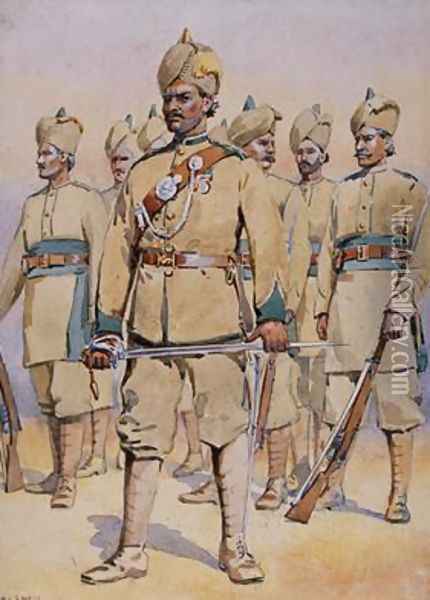 Soldiers of the 33rd Punjabis Subadar Punjabi Musalmans Oil Painting - Alfred Crowdy Lovett