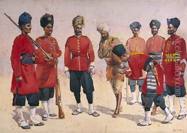 Soldiers of the Rajput Regiment Oil Painting - Alfred Crowdy Lovett