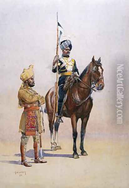 Soldiers of the Mysore Transport Corps Oil Painting - Alfred Crowdy Lovett