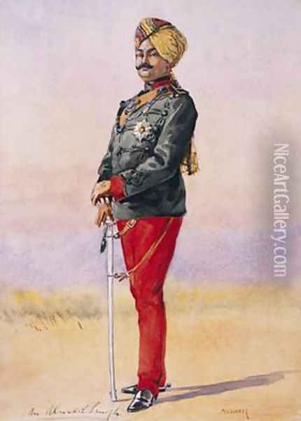 Honorary Major HH Sir Umed Singh Bahadur Maharao of Kota Oil Painting - Alfred Crowdy Lovett