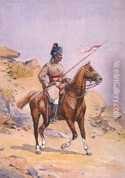Soldier of the 38th Prince of Waless Own Central India Gorse Lance Dafadar Gakbar Oil Painting - Alfred Crowdy Lovett