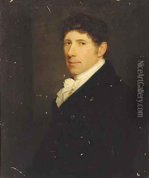 Portrait of a gentleman, half-length, in a black coat and white stock Oil Painting - Sir Thomas Lawrence