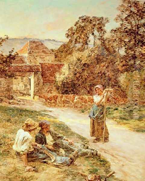 Sundown Return of the Cattle 1897 Oil Painting - Leon Augustin Lhermitte