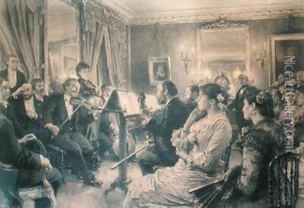 The Quartet or The Musical Evening at the House of Amaury Duval 1881 Oil Painting - Leon Augustin Lhermitte