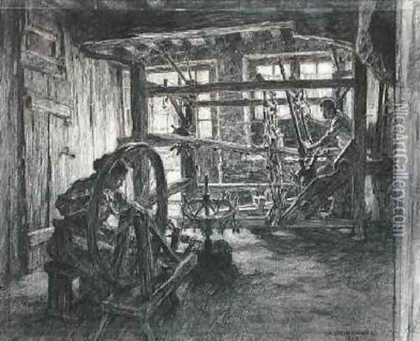 The Weavers Workshop at Dinan or Oil Painting - Leon Augustin Lhermitte