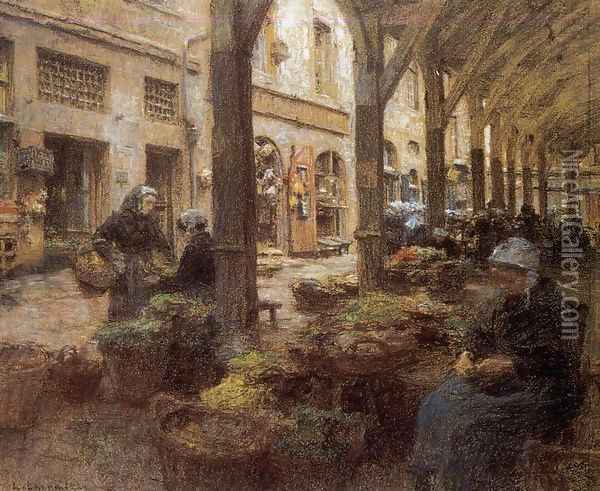 The Covered Vegetable Market St Malo (no.2) 1893 Oil Painting - Leon Augustin Lhermitte