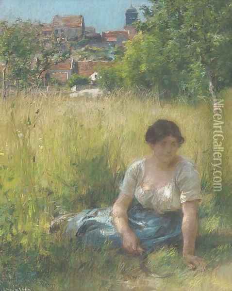 Soleil dans les herbes Oil Painting - Leon Augustin Lhermitte