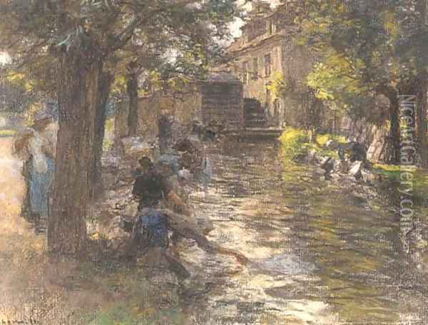 Washerwomen on the Banks of a River Oil Painting - Leon Augustin Lhermitte
