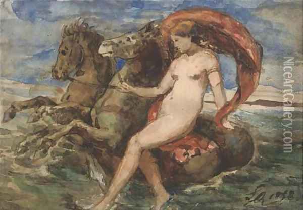 Venus carried by a pair of sea-horses Oil Painting - Francois-Hippolyte Lalaisse