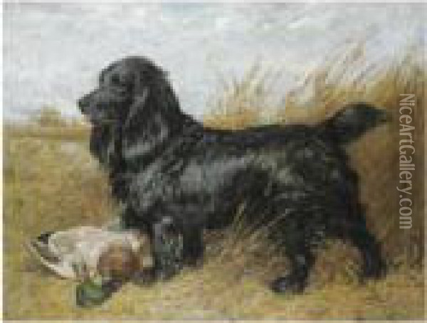 Black Spaniel With Game Oil Painting - John Emms