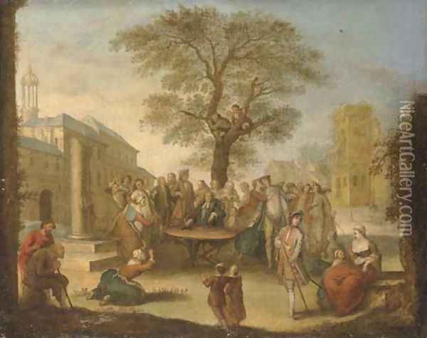 A meeting in a town square Oil Painting - Nicolas Lancret
