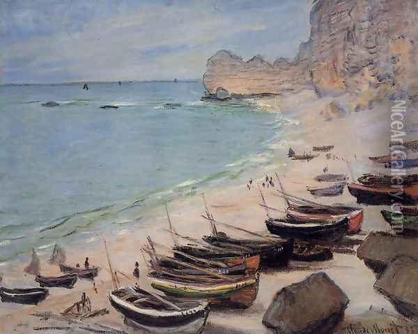 Boats On The Beach At Etretat Oil Painting - Claude Oscar Monet