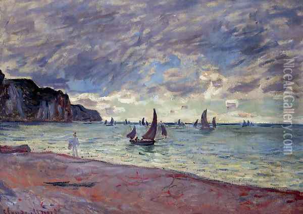 Fishing Boats By The Beach And The Cliffs Of Pourville Oil Painting - Claude Oscar Monet