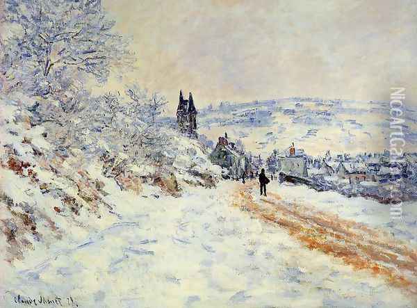 The Road To Vetheuil Snow Effect Oil Painting - Claude Oscar Monet