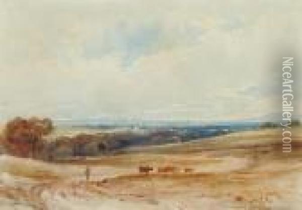 An Extensive Landscape With Cattle And A Drover Oil Painting - Anthony Vandyke Copley Fielding