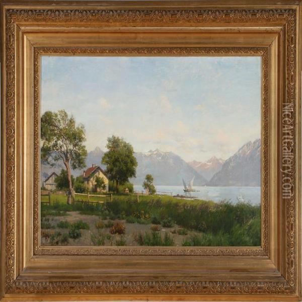 View From Lake Geneva, Switzerland Oil Painting - August Fischer