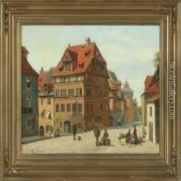 Scenery From A German City Oil Painting - August Fischer