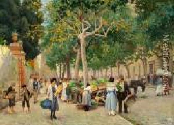 At The Market Naples Oil Painting - Paul-Gustave Fischer