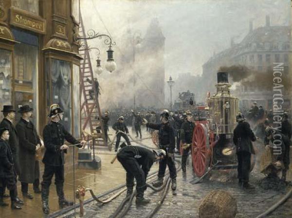 The Fire Engine Oil Painting - Paul-Gustave Fischer
