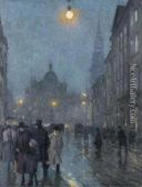 Evening, Copenhagen Oil Painting - Paul-Gustave Fischer