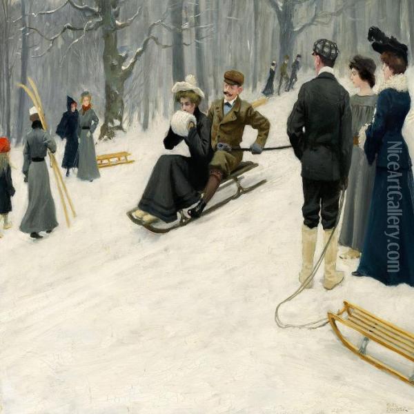 Snow Sled Ride Insondermarken Oil Painting - Paul-Gustave Fischer