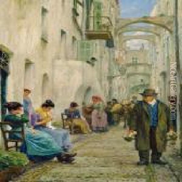 Street Scene In Sanremo Oil Painting - Paul-Gustave Fischer