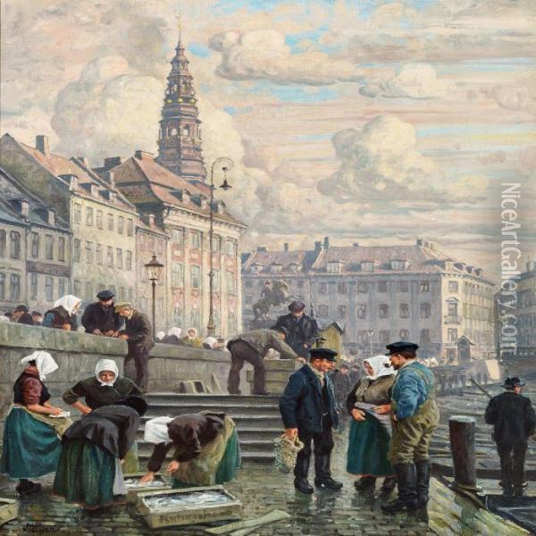 Fishwifes Selling Fish In Copehagen Oil Painting - Paul-Gustave Fischer