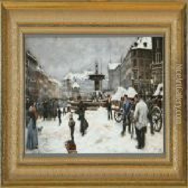 Three Porcelain Plaques Printed In Colours With Scenes From Copenhagen Oil Painting - Paul-Gustave Fischer
