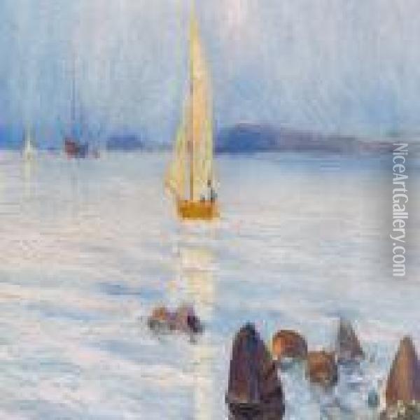 Sailing Boat Off The Coast, Norway Oil Painting - Paul-Gustave Fischer