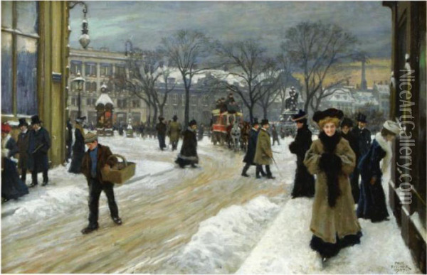 Vinterdag Pa Kongens Nytorv (winter In Kongens Nytorv,copenhagen) Oil Painting - Paul-Gustave Fischer
