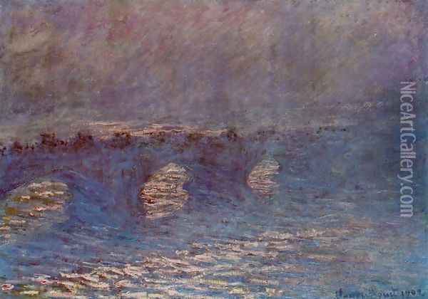 Waterloo Bridge, Effect of Sun in the Mist Oil Painting - Claude Oscar Monet